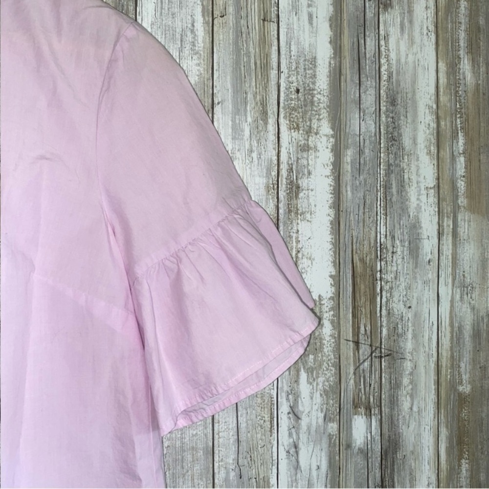 J.Crew Lavender Ruffle Sleeve Top Cotton Blouse Short Sleeve Size 4 - Picture 5 of 7